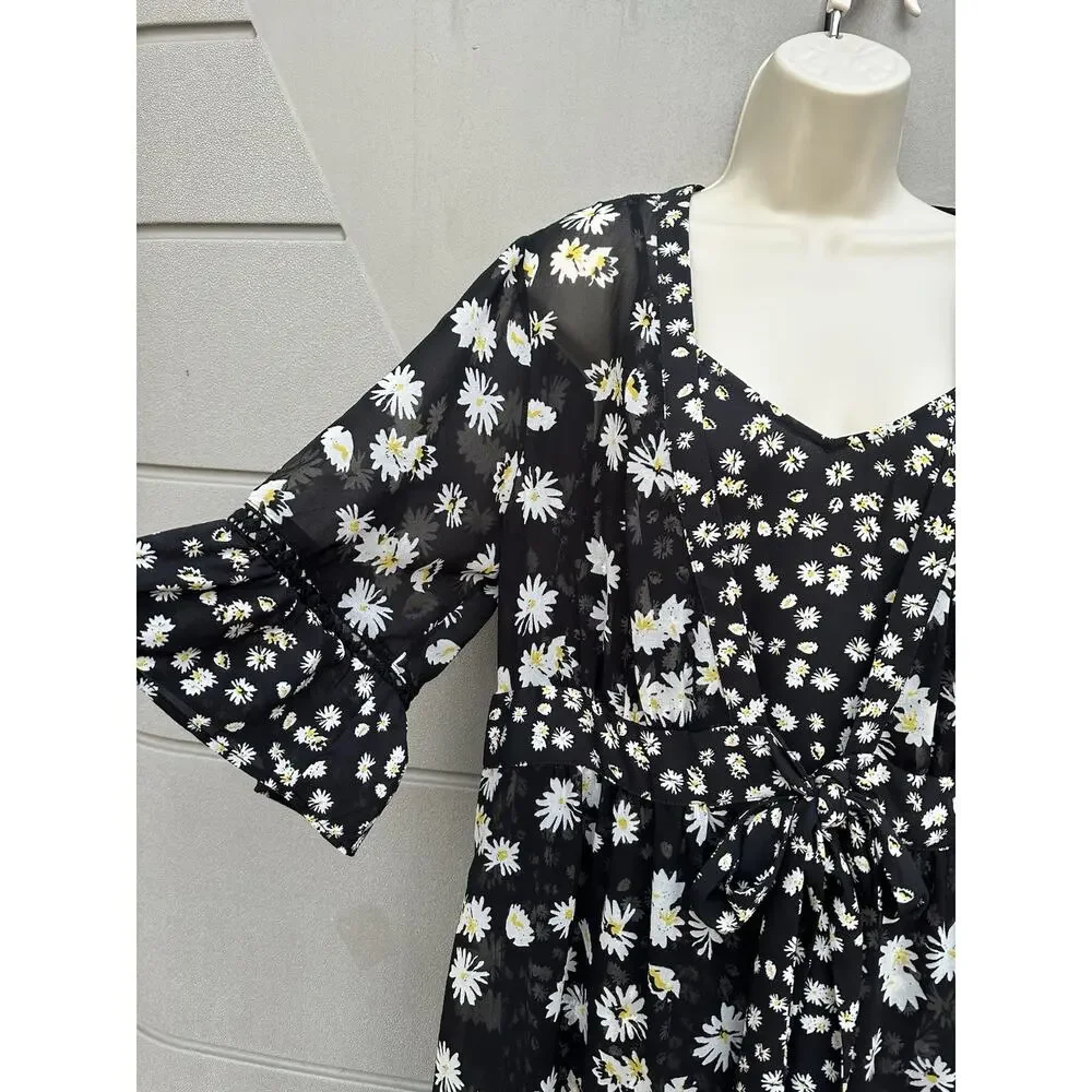 CAbi Daisy Print 2 Piece Chiffon Dress/Duster Wrap Black & White Sz L COTTAGE - Picture 10 of 16